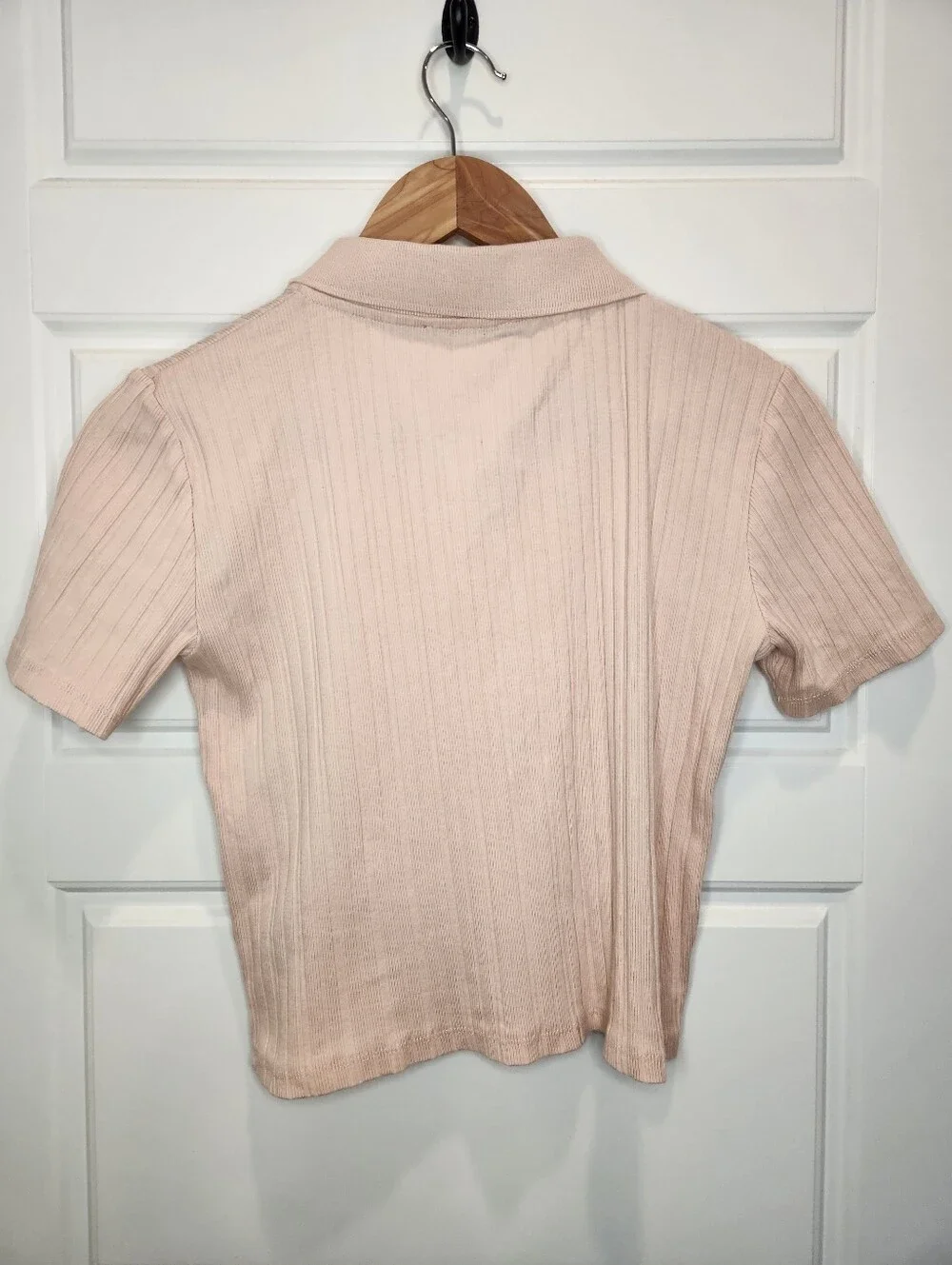 Sz M Zara 100% Cotton Blush Ribbed Polo Button-Down Top - Picture 5 of 6